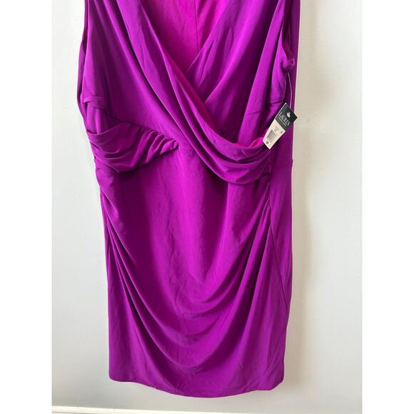Lauren Ralph Lauren Bodycon Dress Women's Petite 16P Purple Ruched Wrap V Neck - Picture 4 of 12